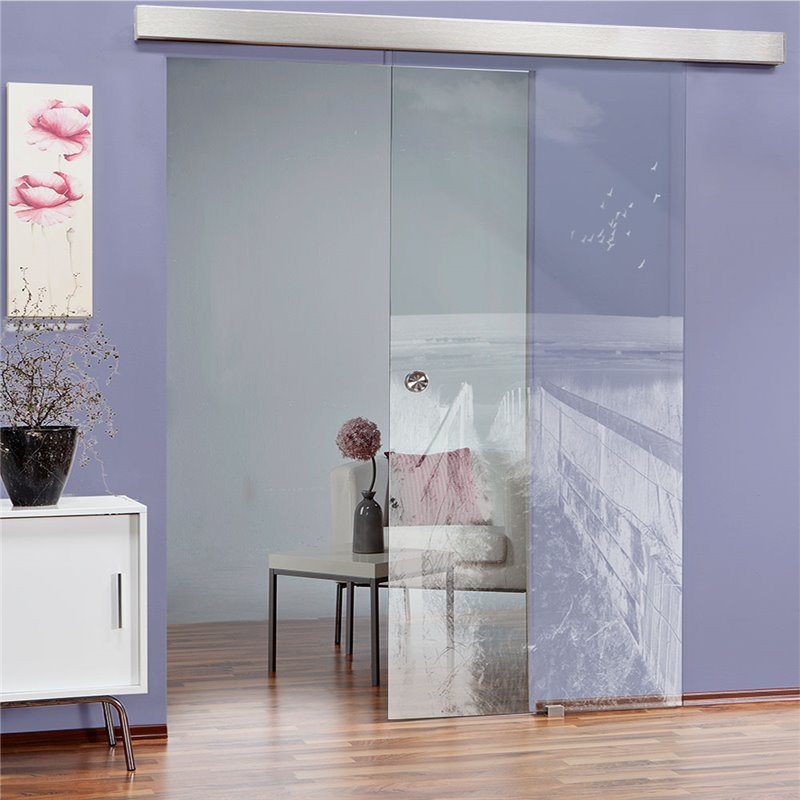 Glasschiebetür ECO-LINE Steg III Gelasert Auf Klarglas Glasschiebetür ECO-LINE Steg III Gelasert Auf Klarglas