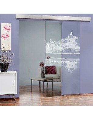 Glasschiebetür ECO-LINE Pagode Gelasert Auf Klarglas