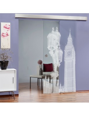 Glasschiebetür ECO-LINE Big Ben Gelasert Auf Klarglas
