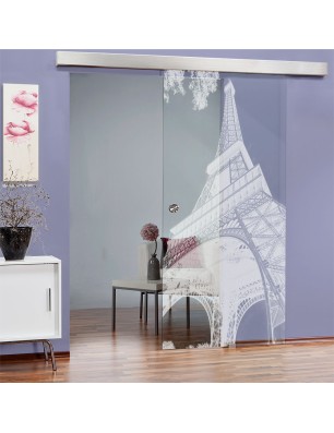 Glasschiebetür ECO-LINE Eifelturm 3 Gelasert Auf Klarglas
