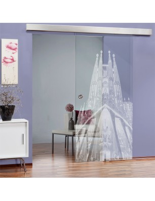 Glasschiebetür ECO-LINE Barcelona Gelasert Auf Klarglas