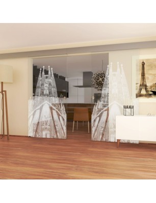 Glasschiebetür ECO-LINE Barcelona Gelasert Auf Klarglas