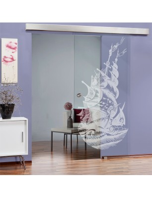 Glasschiebetür ECO-LINE Silhuette II Gelasert Auf Klarglas