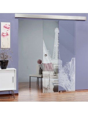 Glasschiebetür ECO-LINE Eifelturm 4 Gelasert Auf Klarglas