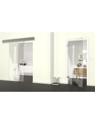 Glasschiebetür ECO-LINE Eifelturm 4 Gelasert Auf Klarglas