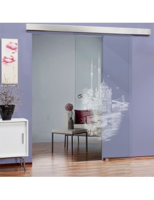 Glasschiebetür ECO-LINE Istanbul Gelasert Auf Klarglas