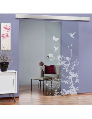 Glasschiebetür ECO-LINE Birds Gelasert Auf Klarglas