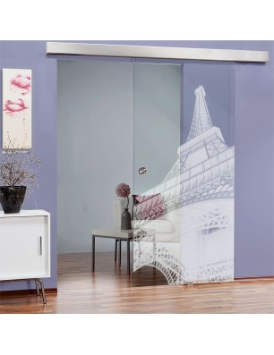 Glasschiebetür ECO-LINE Eifelturm Gelasert Auf Klarglas