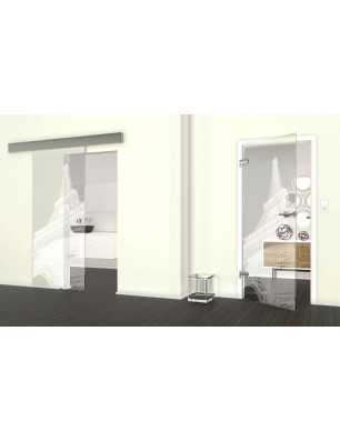 Glasschiebetür ECO-LINE Eifelturm Gelasert Auf Klarglas