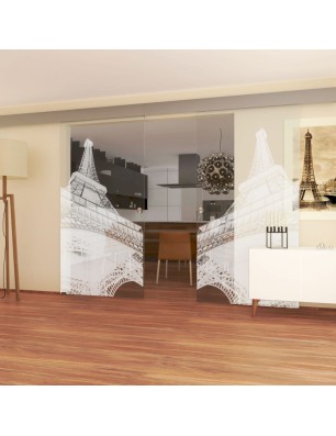 Glasschiebetür ECO-LINE Eifelturm Gelasert Auf Klarglas