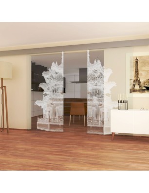 Glasschiebetür ECO-LINE Pagode II Gelasert Auf Klarglas