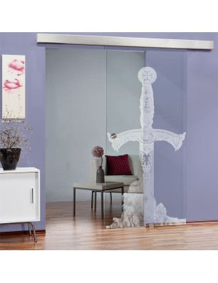 Glasschiebetür ECO-LINE Excalibur Gelasert Auf Klarglas