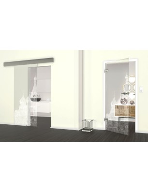 Glasschiebetür ECO-LINE Moskau Gelasert Auf Klarglas