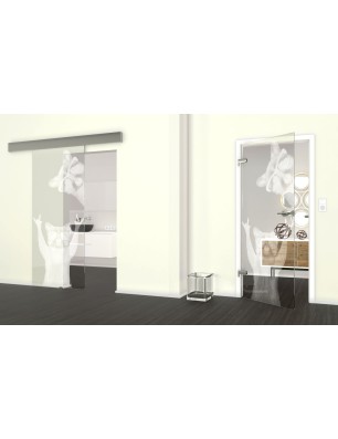 Glasschiebetür ECO-LINE Waschbären Gelasert Auf Klarglas