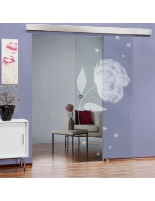 Glasschiebetür ECO-LINE Blume Gelasert Auf Klarglas