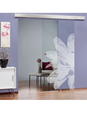 Glasschiebetür ECO-LINE Blume 2 Gelasert Auf Klarglas