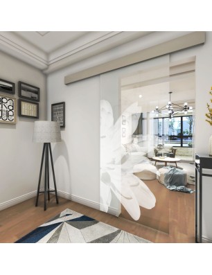 Glasschiebetür ECO-LINE Blume 2 Gelasert Auf Klarglas