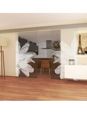 Glasschiebetür ECO-LINE Blume 2 Gelasert Auf Klarglas