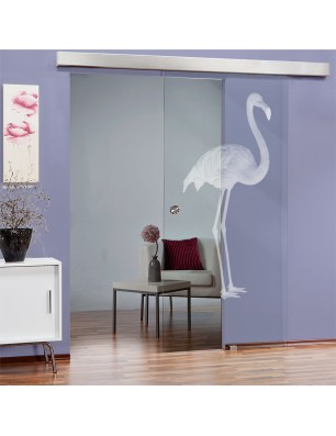 Glasschiebetür ECO-LINE Flamingo Gelasert Auf Klarglas