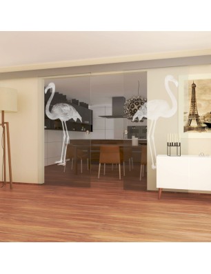 Glasschiebetür ECO-LINE Flamingo Gelasert Auf Klarglas
