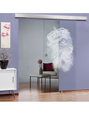 Glasschiebetür ECO-LINE Lionking Gelasert Auf Klarglas