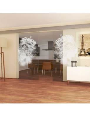Glasschiebetür ECO-LINE Lionking Gelasert Auf Klarglas