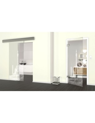 Glasschiebetür ECO-LINE Leuchtturm 6 Gelasert Auf Klarglas