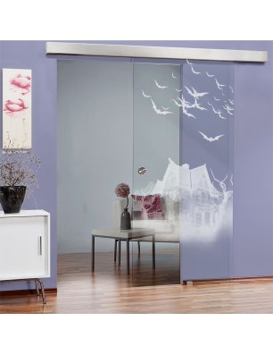 Glasschiebetür ECO-LINE Spukhaus Gelasert Auf Klarglas