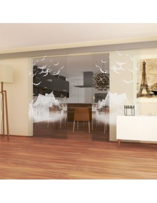 Glasschiebetür ECO-LINE Spukhaus Gelasert Auf Klarglas