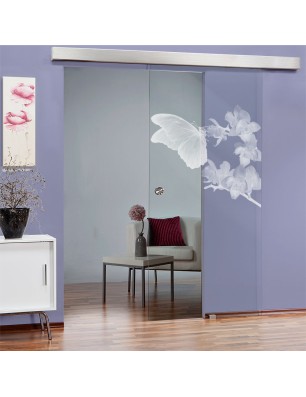 Glasschiebetür ECO-LINE Butterfly Gelasert Auf Klarglas
