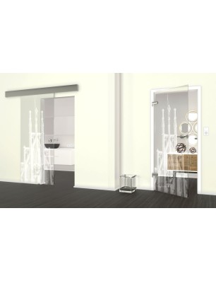 Glasschiebetür ECO-LINE München Gelasert Auf Klarglas