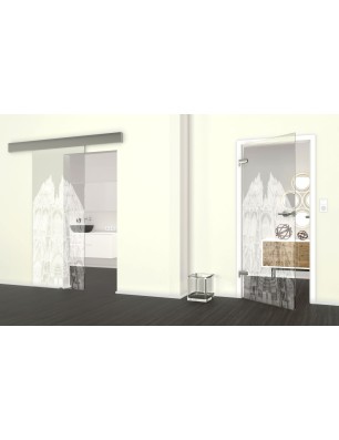 Glasschiebetür ECO-LINE Köln Gelasert Auf Klarglas