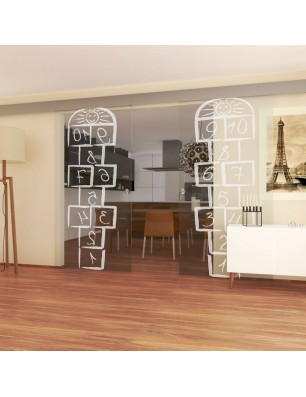 Glasschiebetür ECO-LINE Hopscotch Gelasert Auf Klarglas
