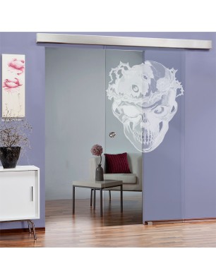 Glasschiebetür ECO-LINE Skull 4 Gelasert Auf Klarglas