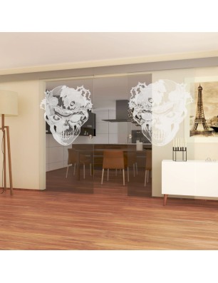 Glasschiebetür ECO-LINE Skull 4 Gelasert Auf Klarglas