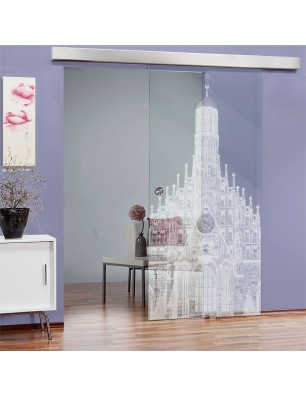 Glasschiebetür ECO-LINE Frauenkirche Gelasert Auf Klarglas