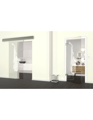 Glasschiebetür ECO-LINE Saksofon Gelasert Auf Klarglas