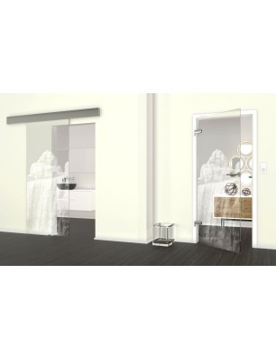 Glasschiebetür ECO-LINE Wasserfall II Gelasert Auf Klarglas