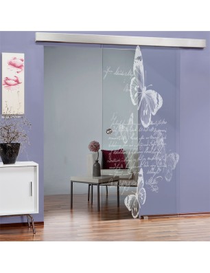 Glasschiebetür ECO-LINE Vintage Butterfly Gelasert Auf Klarglas
