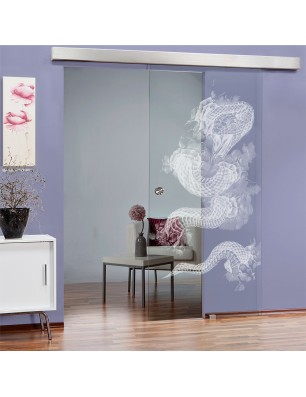 Glasschiebetür ECO-LINE Dragon Gelasert Auf Klarglas
