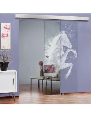 Glasschiebetür ECO-LINE flying Horse Gelasert Auf Klarglas