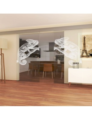 Glasschiebetür ECO-LINE Camelion II Gelasert Auf Klarglas