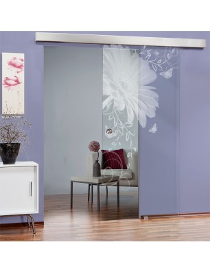 Glasschiebetür ECO-LINE Blume 3 Gelasert Auf Klarglas