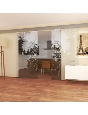 Glasschiebetür ECO-LINE Blume 3 Gelasert Auf Klarglas