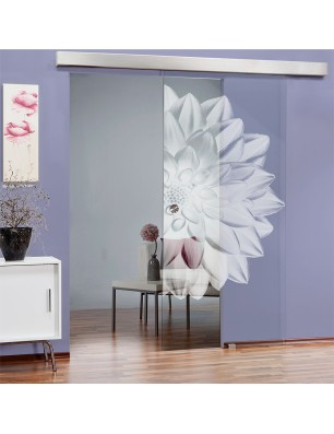 Glasschiebetür ECO-LINE Blume 4 Gelasert Auf Klarglas