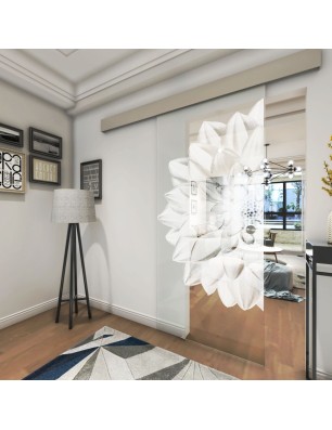 Glasschiebetür ECO-LINE Blume 4 Gelasert Auf Klarglas