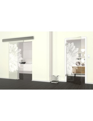 Glasschiebetür ECO-LINE Blume 4 Gelasert Auf Klarglas
