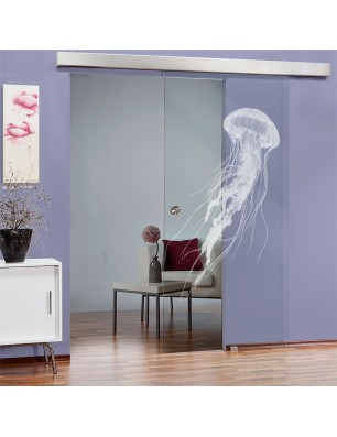 Glasschiebetür ECO-LINE Qualle II Gelasert Auf Klarglas
