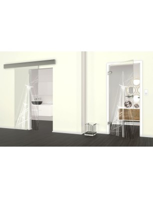 Glasschiebetür ECO-LINE Dreimaster Gelasert Auf Klarglas