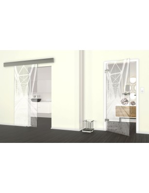 Glasschiebetür ECO-LINE Gleise Gelasert Auf Klarglas